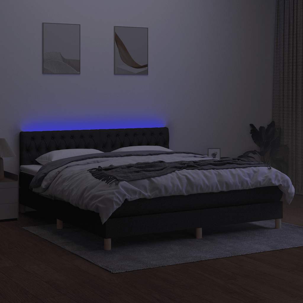 kontinentalseng med LED-lys 180x200 cm stof sort