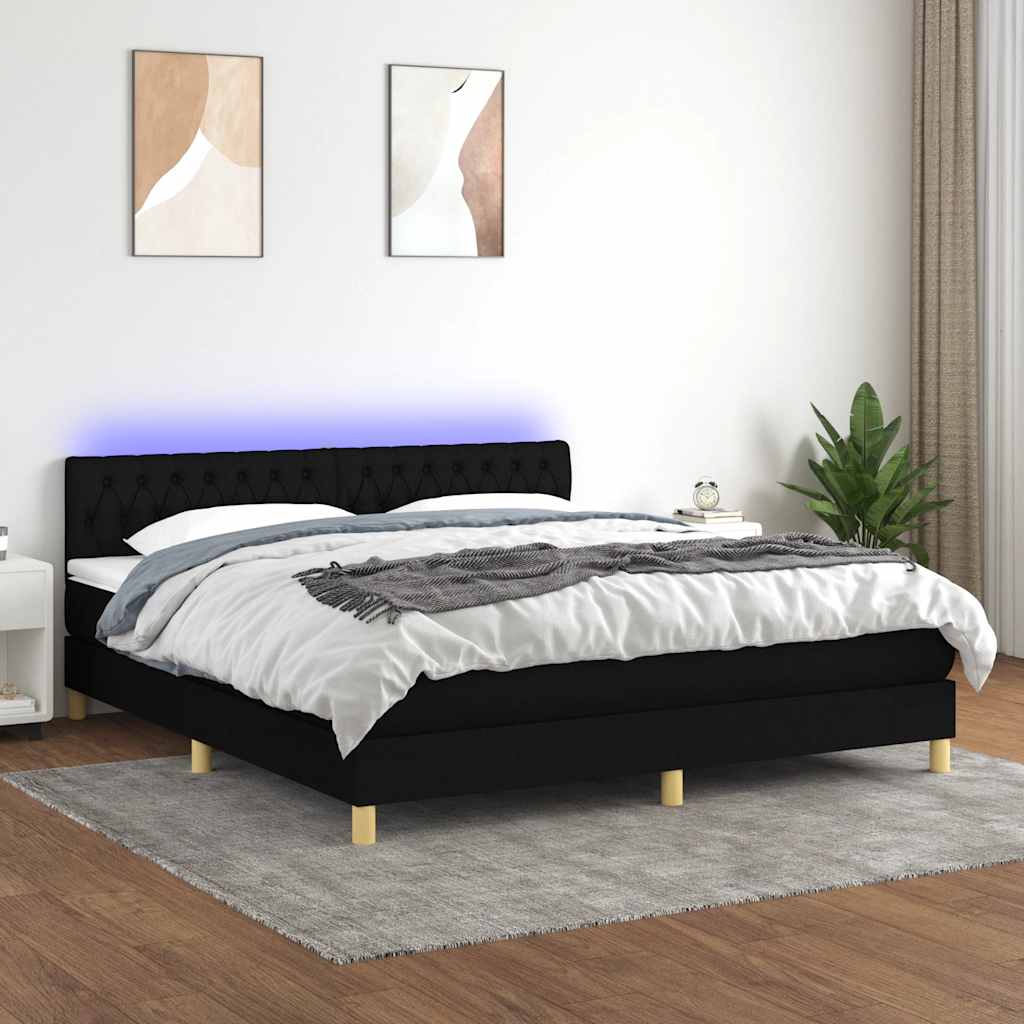 kontinentalseng med LED-lys 180x200 cm stof sort