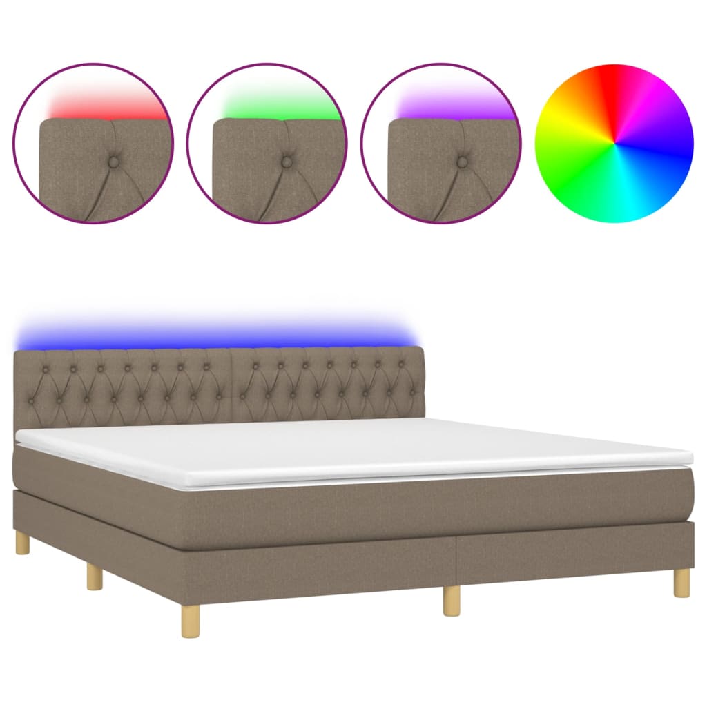 kontinentalseng med LED-lys 180x200 cm stof gråbrun