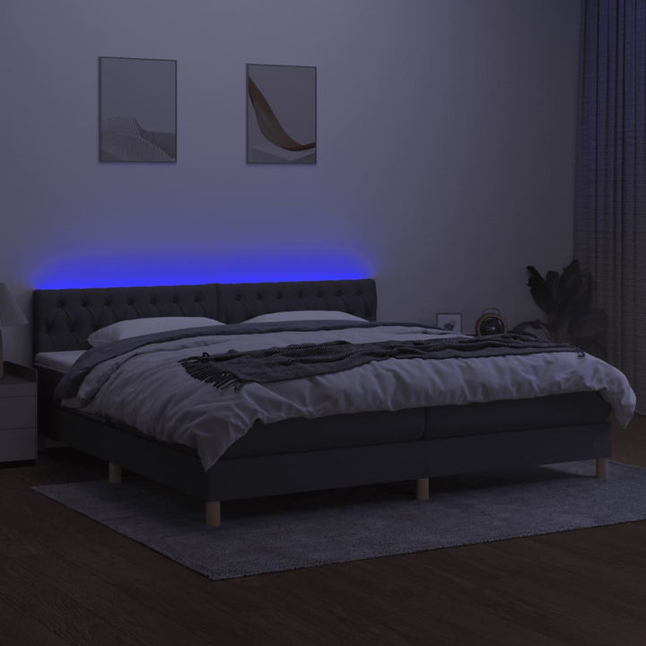 kontinentalseng med LED-lys 200x200 cm stof mørkegrå