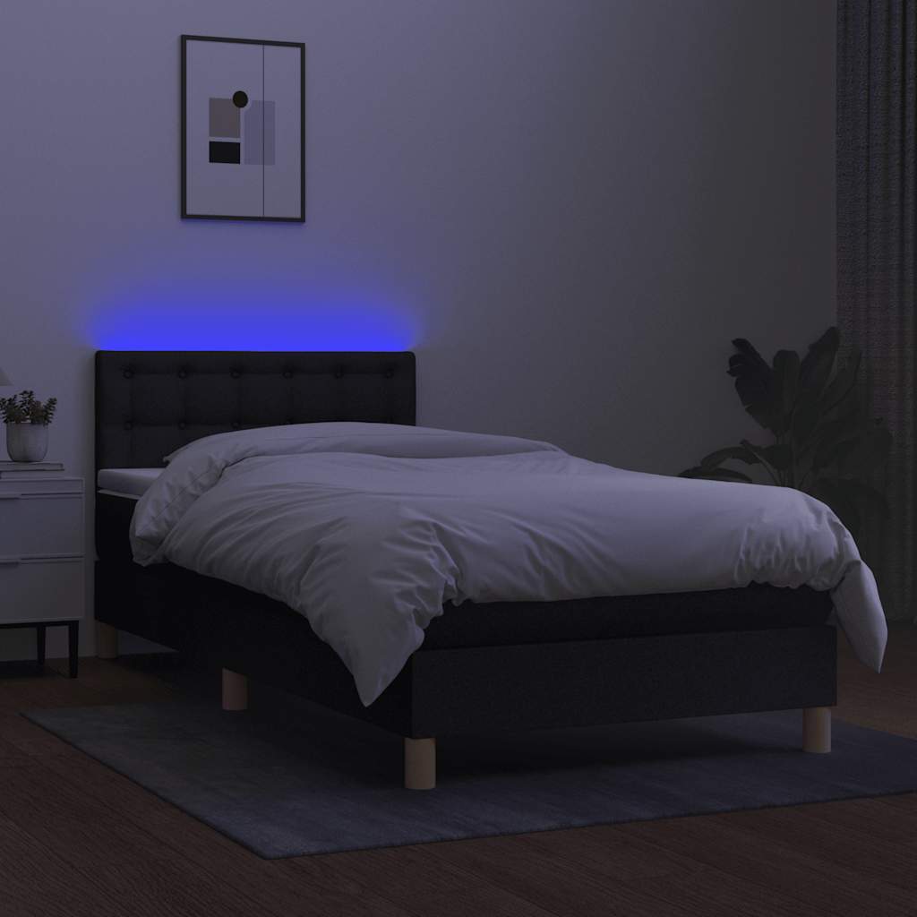 kontinentalseng med LED-lys 80x200 cm stof sort