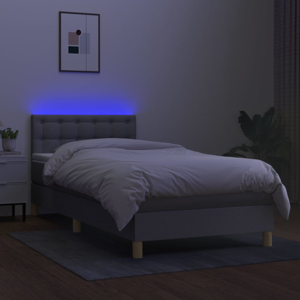 kontinentalseng med LED-lys 100x200 cm stof lysegrå