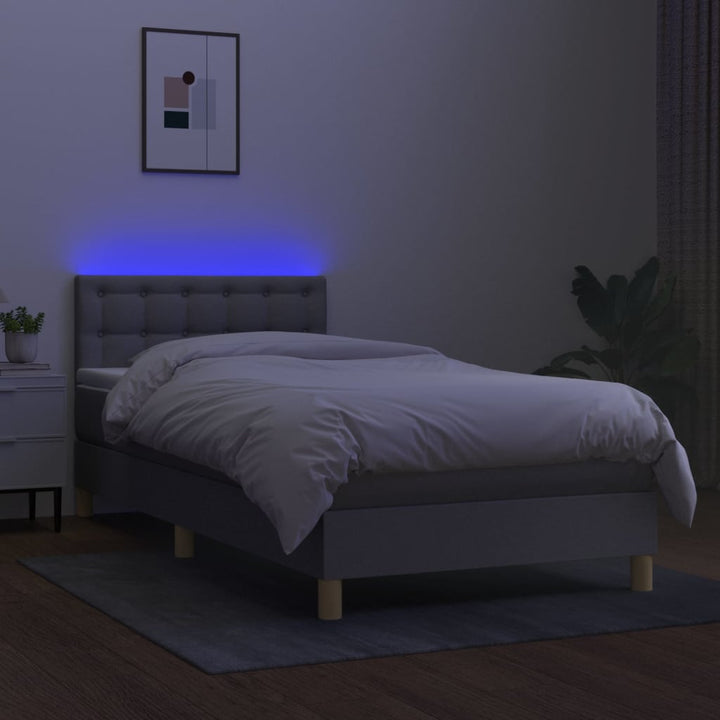 kontinentalseng med LED-lys 100x200 cm stof lysegrå