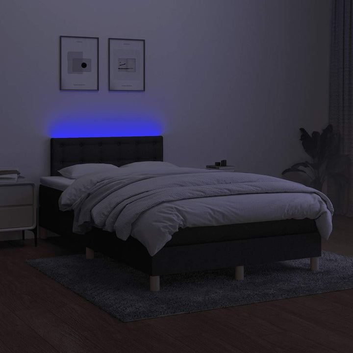 kontinentalseng med LED-lys 120x200 cm stof sort