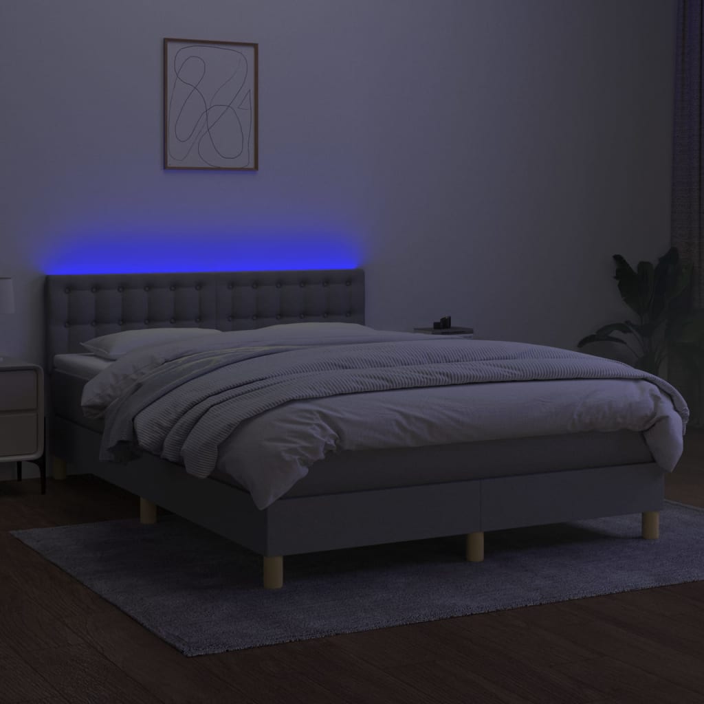 kontinentalseng med LED-lys 140x190 cm stof lysegrå