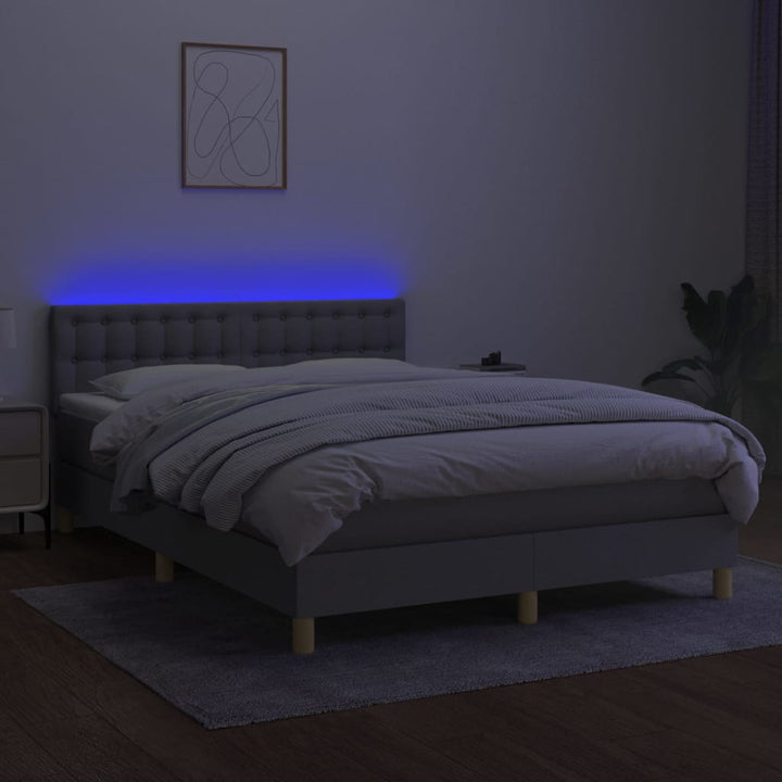 kontinentalseng med LED-lys 140x190 cm stof lysegrå