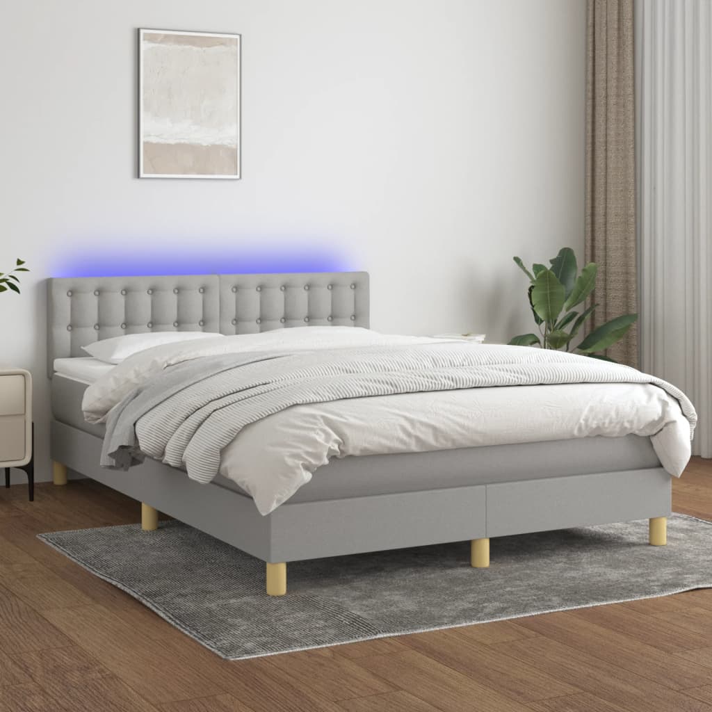 kontinentalseng med LED-lys 140x190 cm stof lysegrå