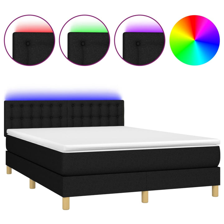 kontinentalseng med LED-lys 140x190 cm stof sort