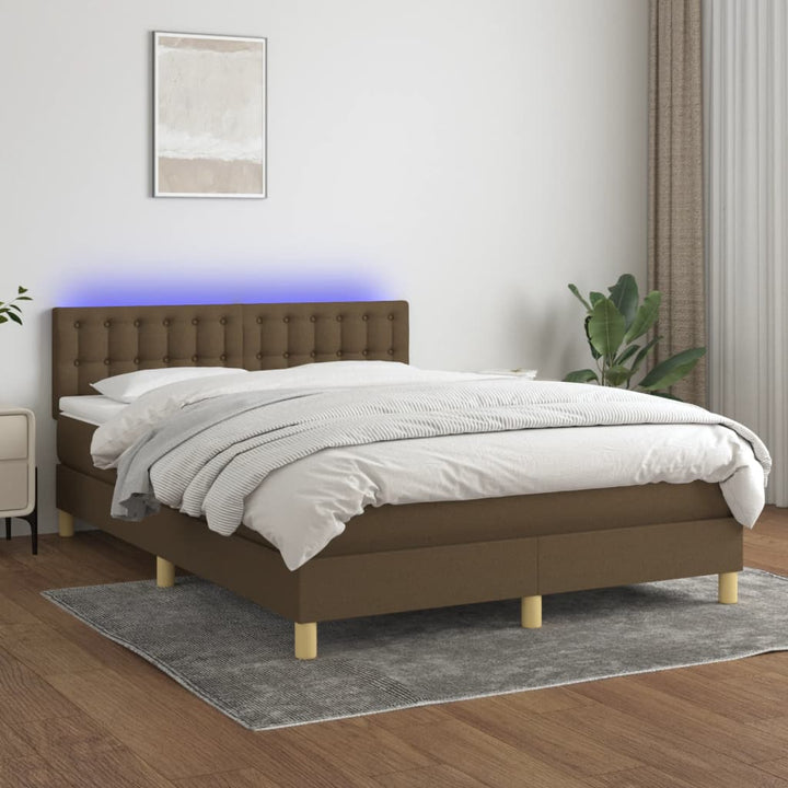 kontinentalseng med LED-lys 140x190 cm stof mørkebrun