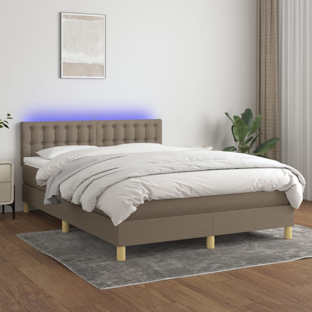 kontinentalseng med LED-lys 140x190 cm stof gråbrun