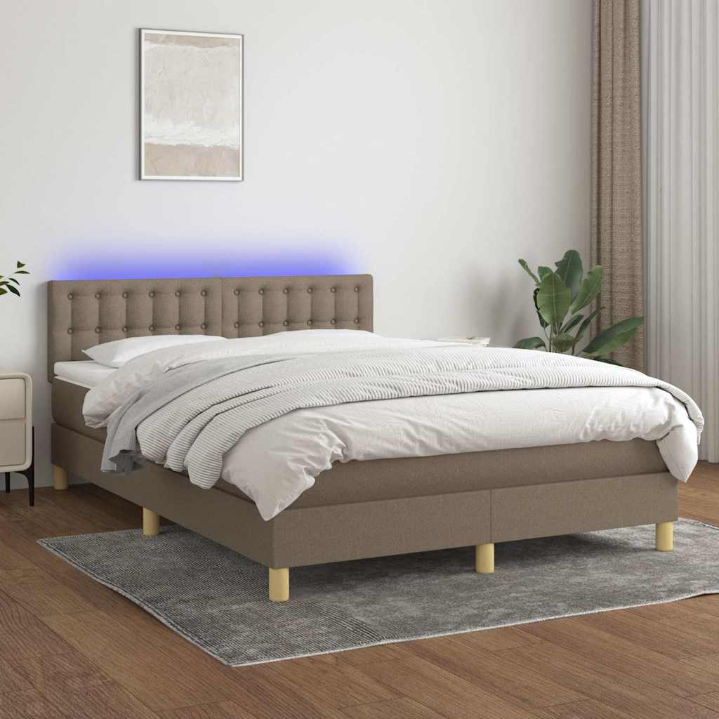 kontinentalseng med LED-lys 140x200 cm stof gråbrun