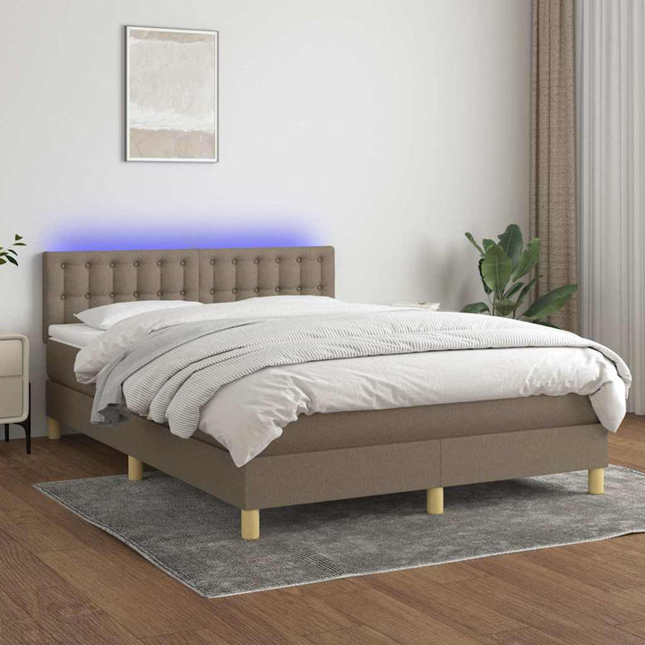 kontinentalseng med LED-lys 140x200 cm stof gråbrun