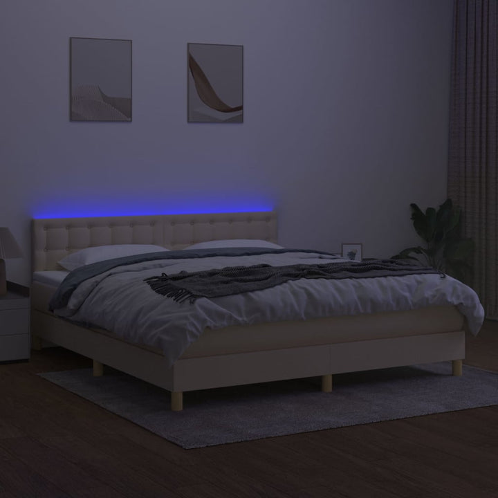 kontinentalseng med LED-lys 160x200 cm stof cremefarvet