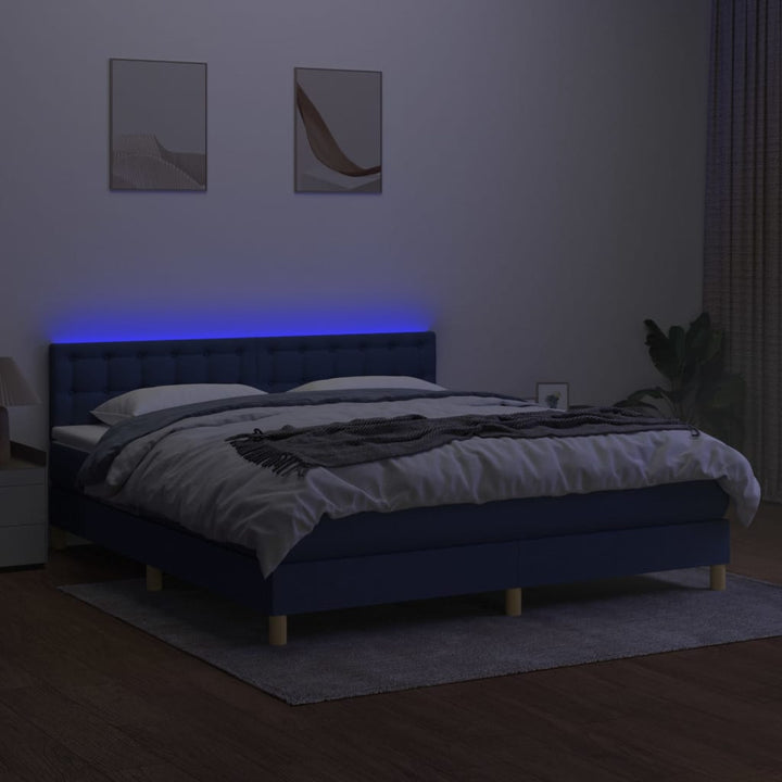 kontinentalseng med LED-lys 160x200 cm stof blå