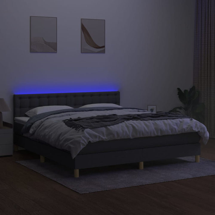 kontinentalseng med LED-lys 180x200 cm stof mørkegrå