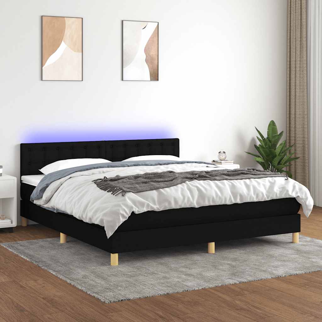kontinentalseng med LED-lys 180x200 cm stof sort