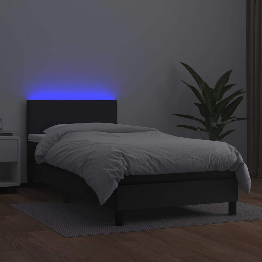 kontinentalseng med LED-lys 80x200 cm kunstlæder sort