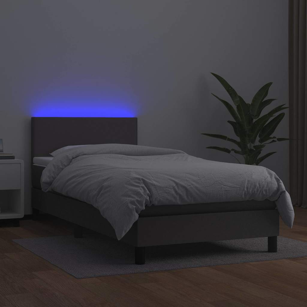 kontinentalseng med LED-lys 80x200 cm kunstlæder grå