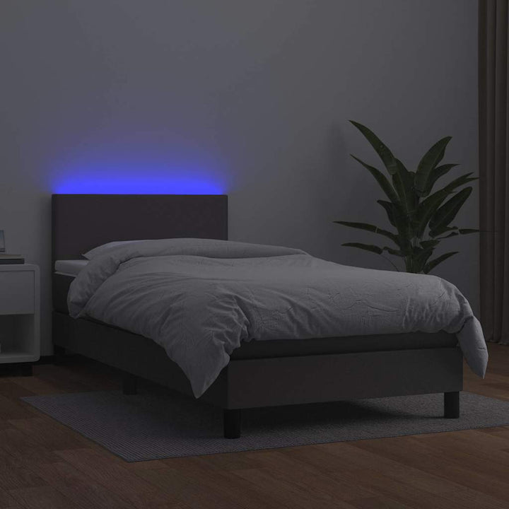 kontinentalseng med LED-lys 80x200 cm kunstlæder grå