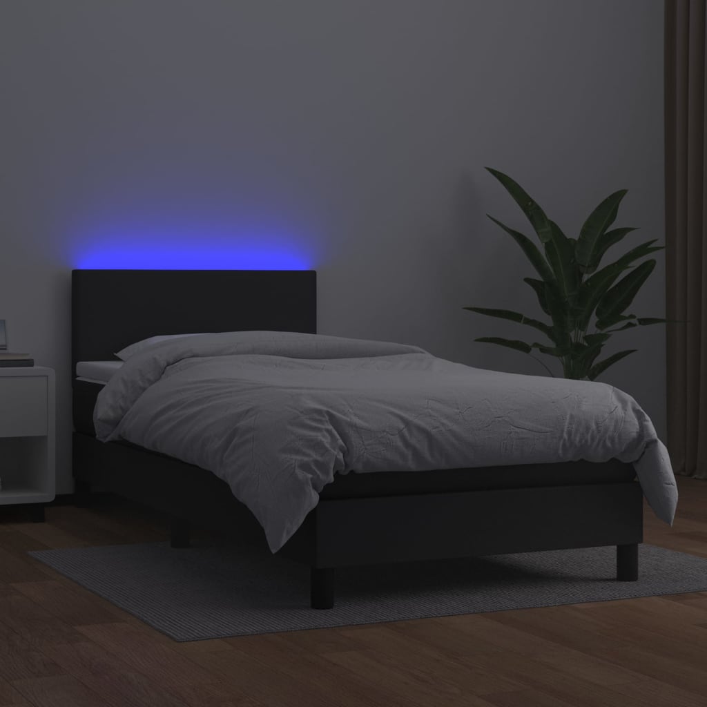 kontinentalseng med LED-lys 90x190 cm kunstlæder sort