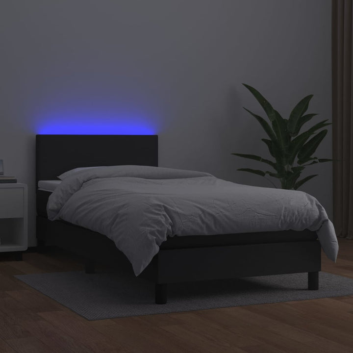 kontinentalseng med LED-lys 90x190 cm kunstlæder sort