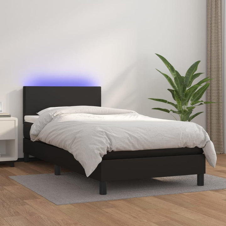 kontinentalseng med LED-lys 90x190 cm kunstlæder sort