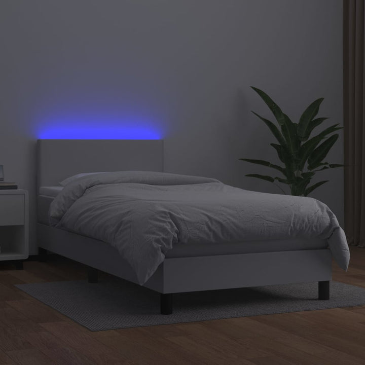 kontinentalseng med LED-lys 90x200 cm kunstlæder hvid