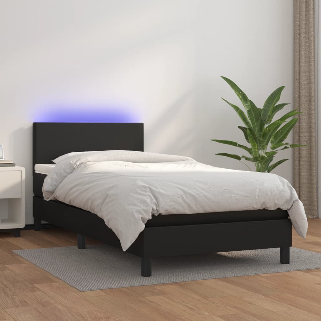 kontinentalseng med LED-lys 100x200 cm kunstlæder sort