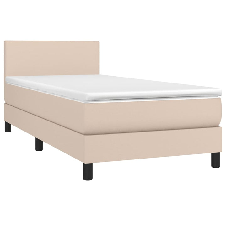 kontinentalseng LED-lys 100x200 cm kunstlæder cappuccinofarvet