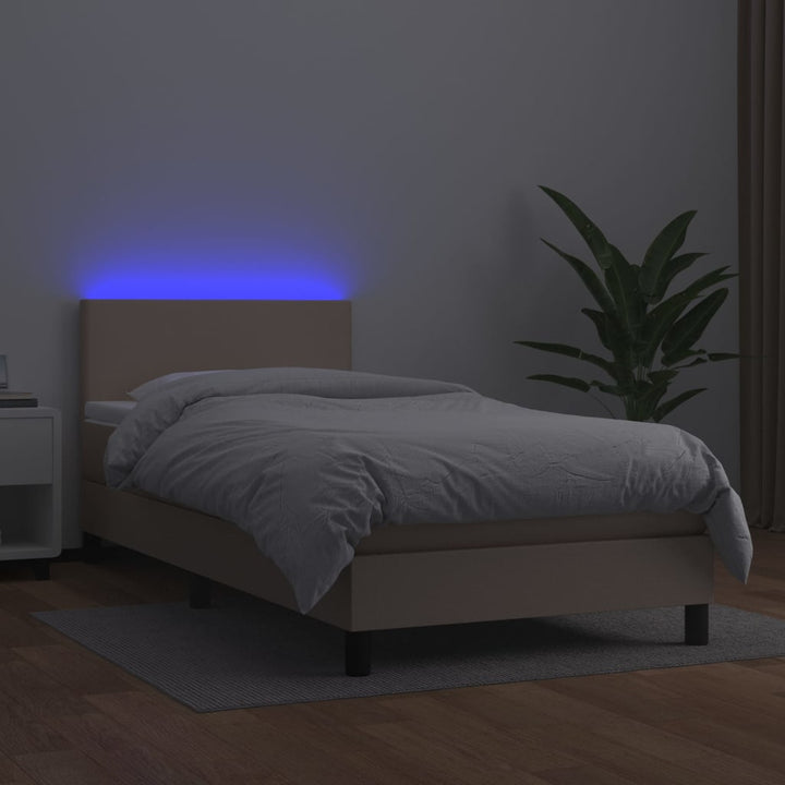 kontinentalseng LED-lys 100x200 cm kunstlæder cappuccinofarvet