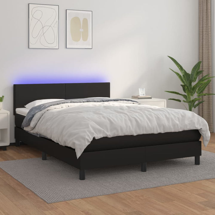 kontinentalseng med LED-lys 140x190 cm kunstlæder sort