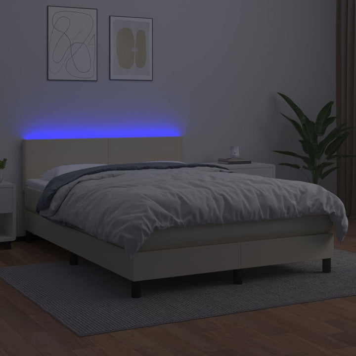 kontinentalseng med LED-lys 140x190 cm kunstlæder cremefarvet