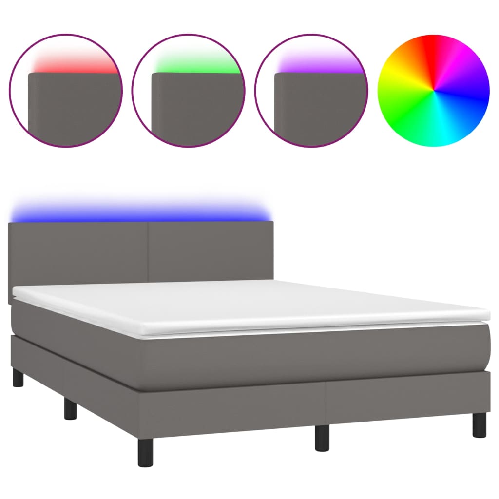 kontinentalseng med LED-lys 140x190 cm kunstlæder grå