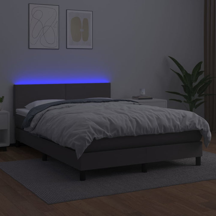 kontinentalseng med LED-lys 140x190 cm kunstlæder grå