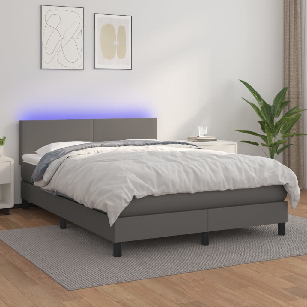kontinentalseng med LED-lys 140x190 cm kunstlæder grå