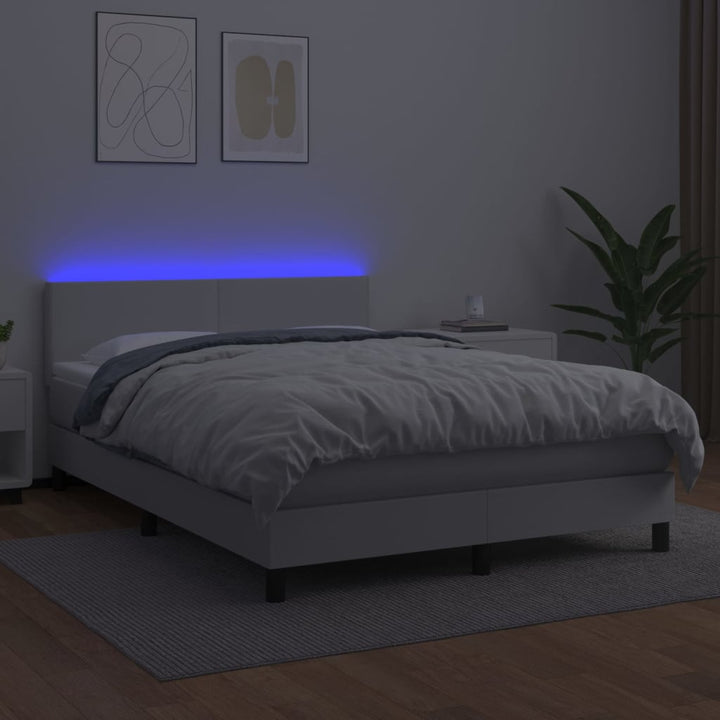 kontinentalseng med LED-lys 140x200 cm kunstlæder hvid