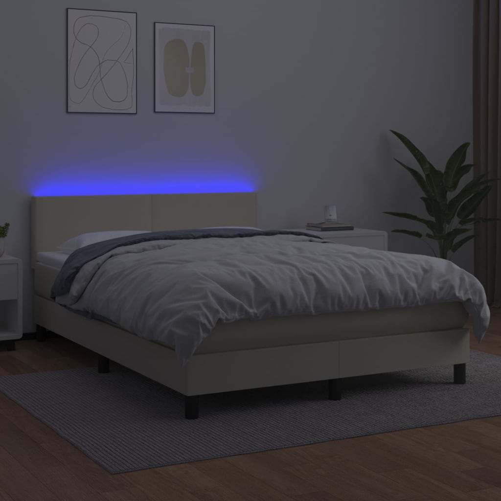 kontinentalseng med LED-lys 140x200 cm kunstlæder cremefarvet