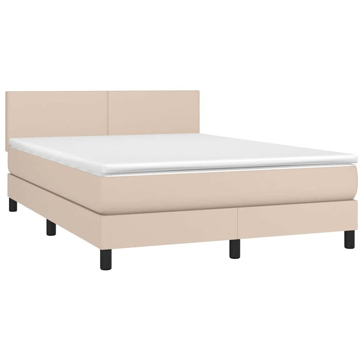 kontinentalseng LED-lys 140x200 cm kunstlæder cappuccinofarvet