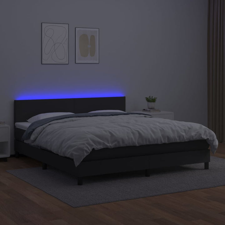kontinentalseng med LED-lys 160x200 cm kunstlæder sort