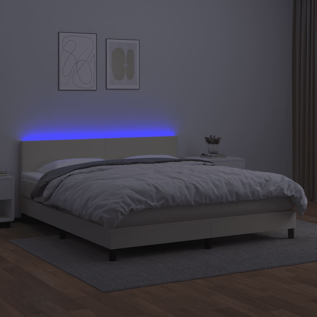 kontinentalseng med LED-lys 160x200 cm kunstlæder cremefarvet