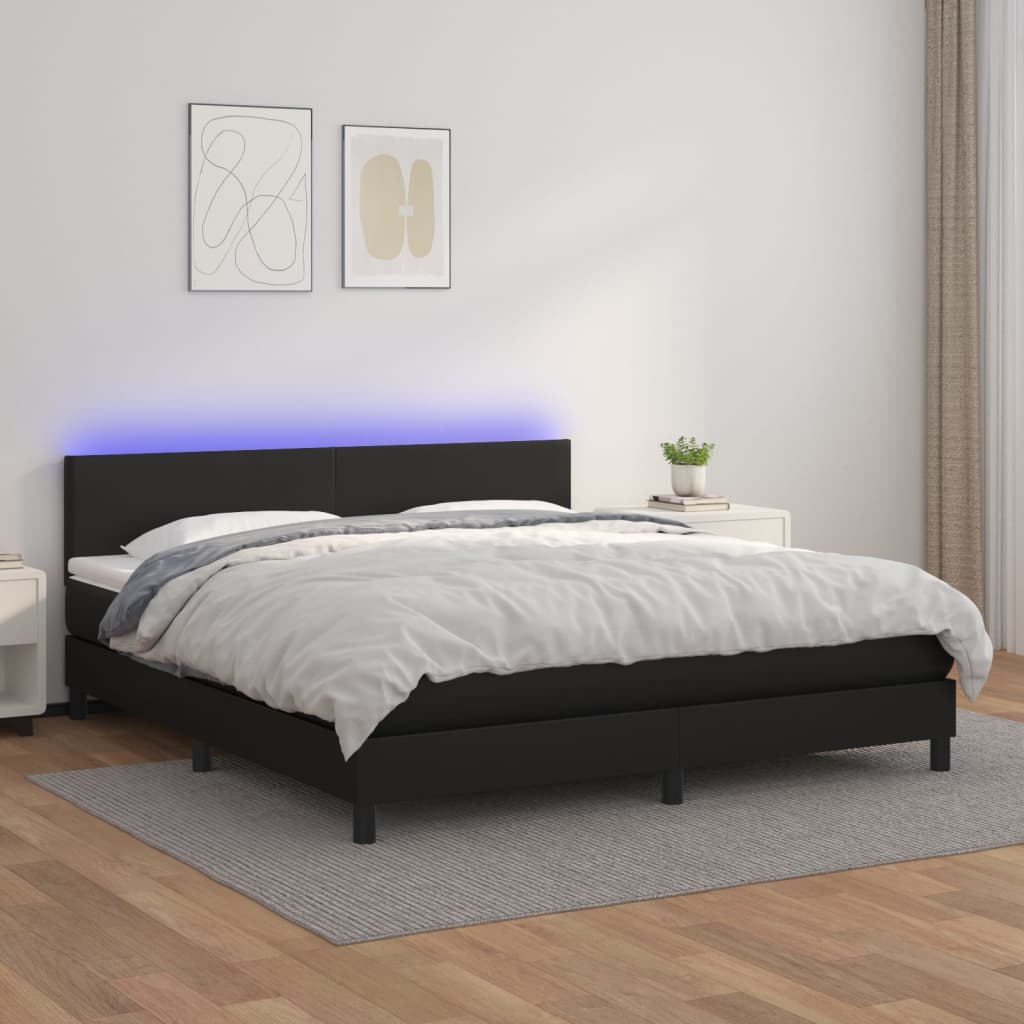 kontinentalseng med LED-lys 180x200 cm kunstlæder sort