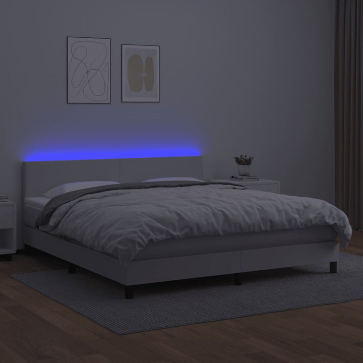 kontinentalseng med LED-lys 180x200 cm kunstlæder hvid