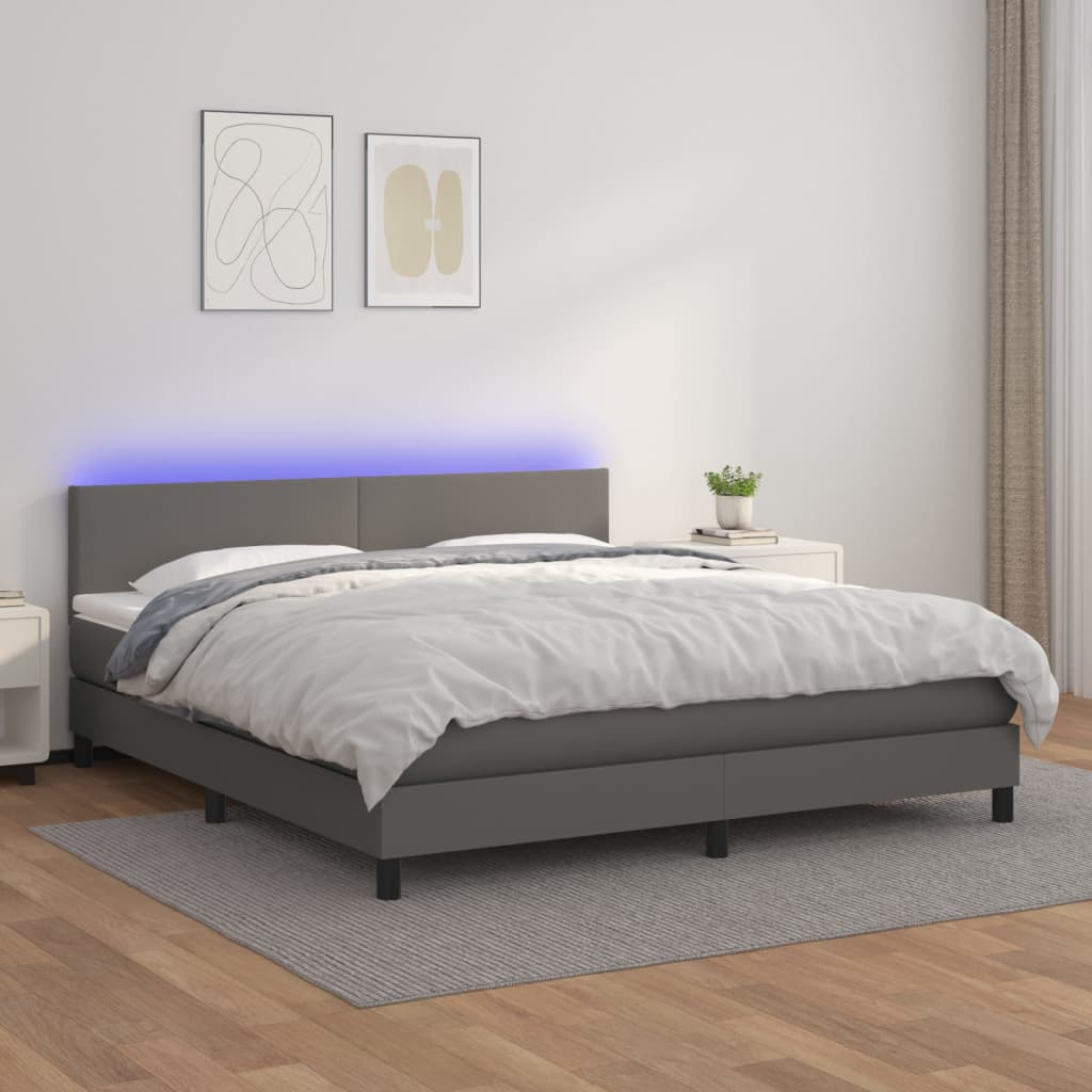 kontinentalseng med LED-lys 180x200 cm kunstlæder grå