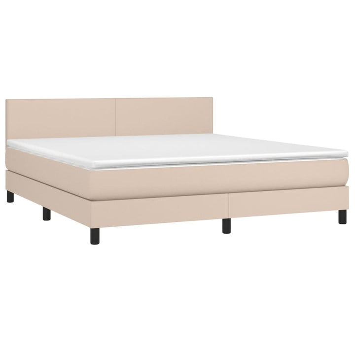 kontinentalseng LED-lys 180x200 cm kunstlæder cappuccinofarvet