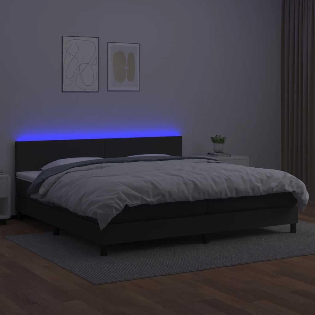 kontinentalseng med LED-lys 200x200 cm kunstlæder sort