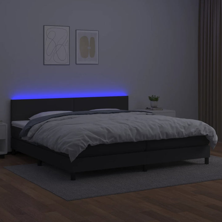 kontinentalseng med LED-lys 200x200 cm kunstlæder sort