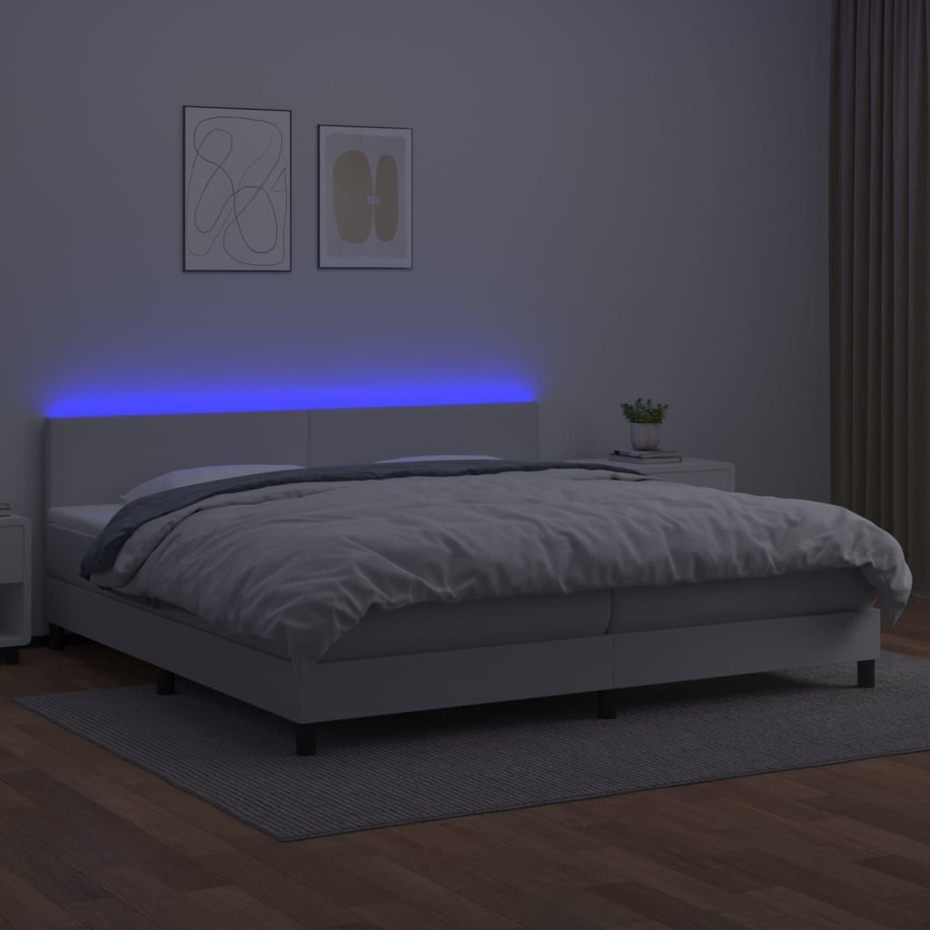 kontinentalseng med LED-lys 200x200 cm kunstlæder hvid