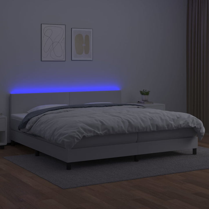 kontinentalseng med LED-lys 200x200 cm kunstlæder hvid
