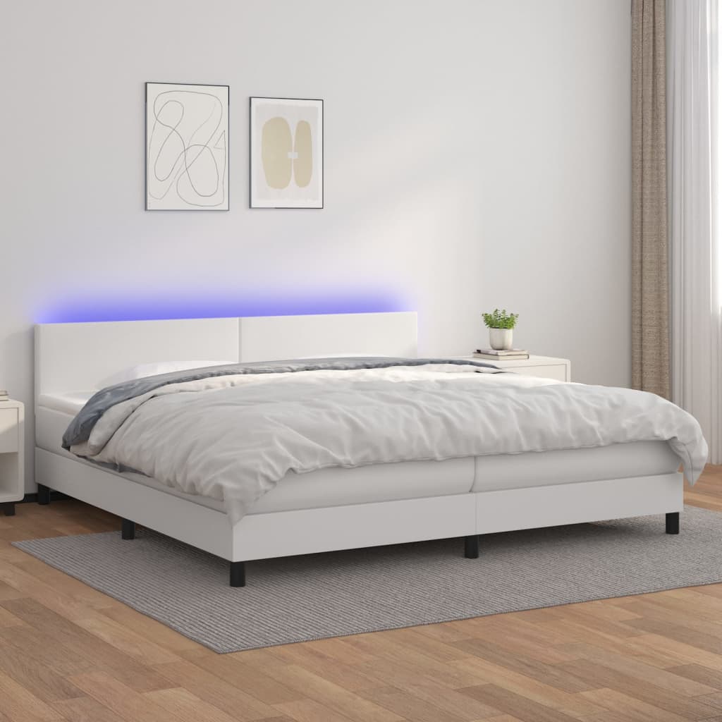 kontinentalseng med LED-lys 200x200 cm kunstlæder hvid