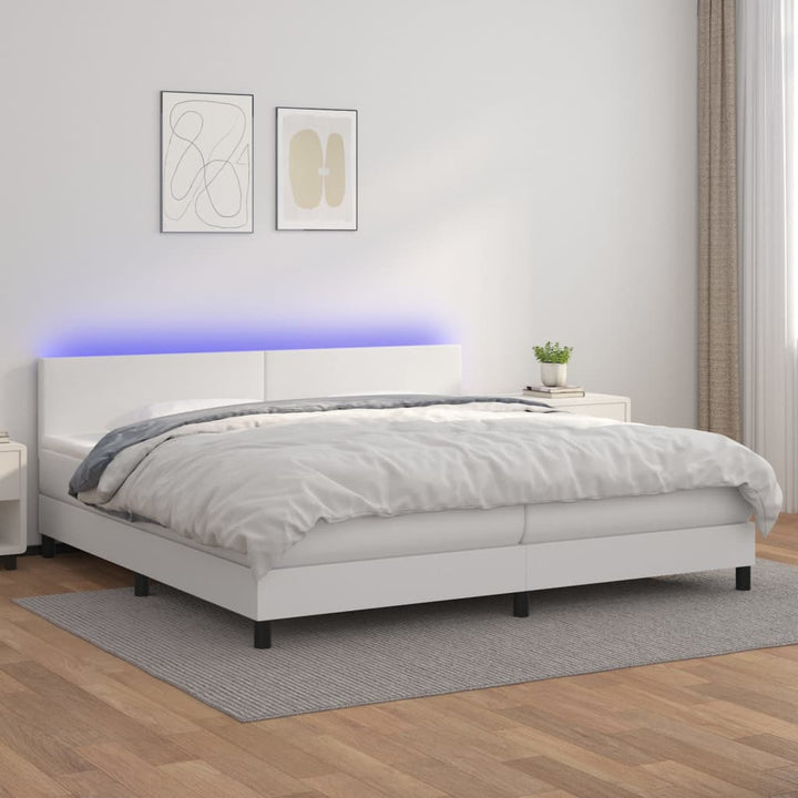 kontinentalseng med LED-lys 200x200 cm kunstlæder hvid